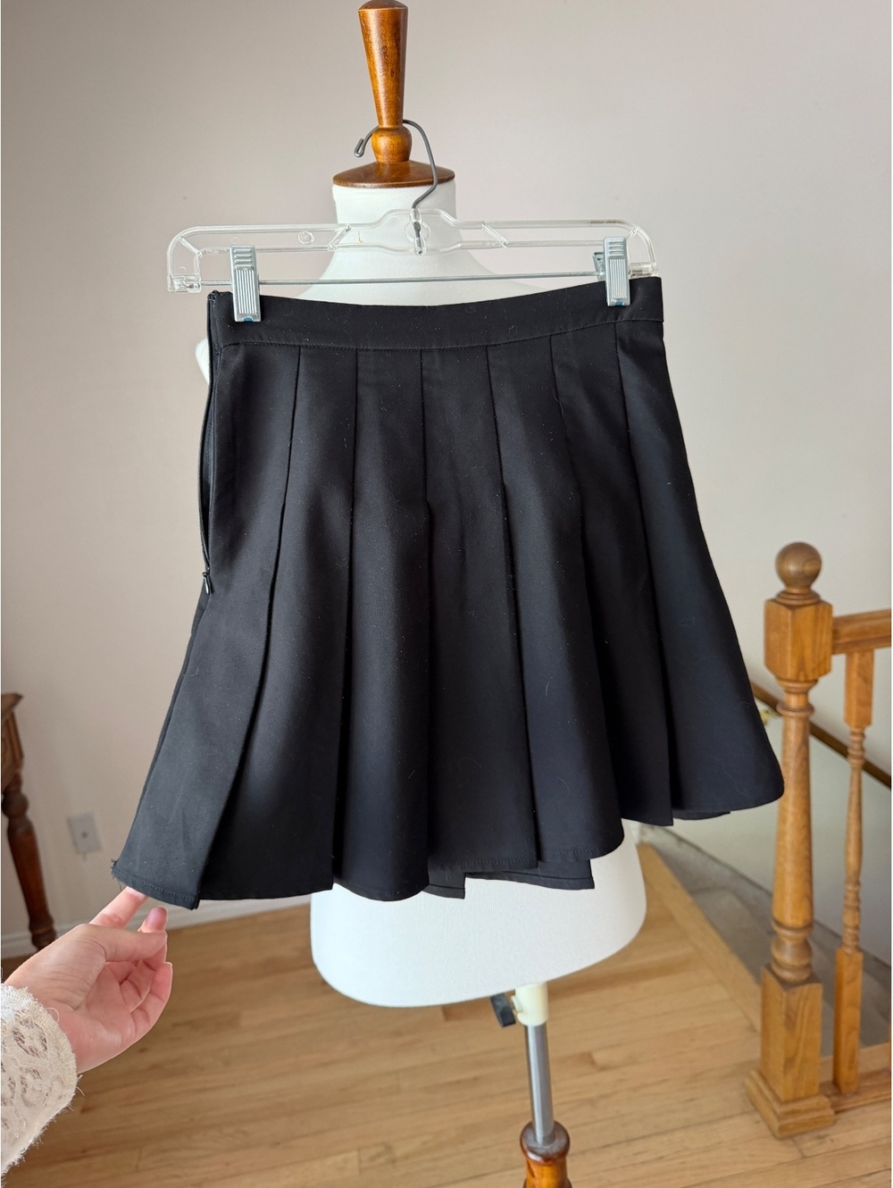 Black Pleated Mini Skirt with Side Belt Hooks - Size US S Women's